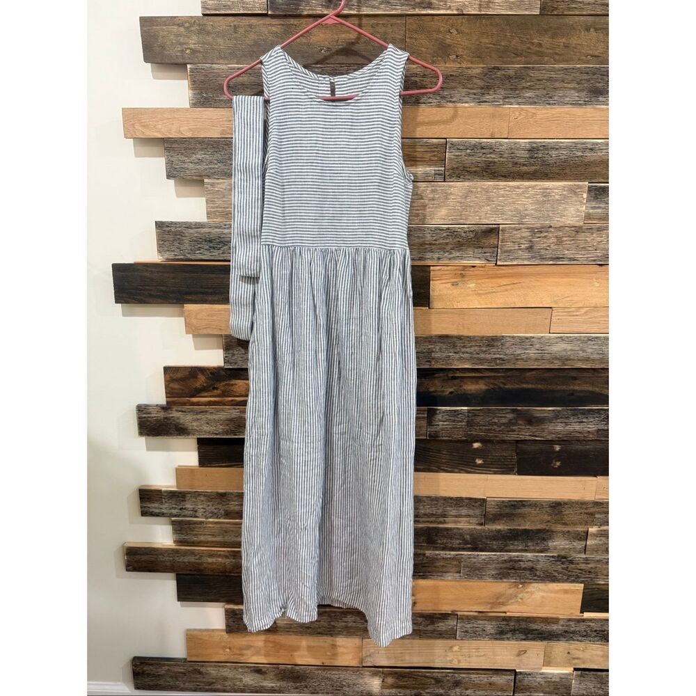 NotPerfectLinen Napa boho lagenlook dress lightweight blue stripes size S